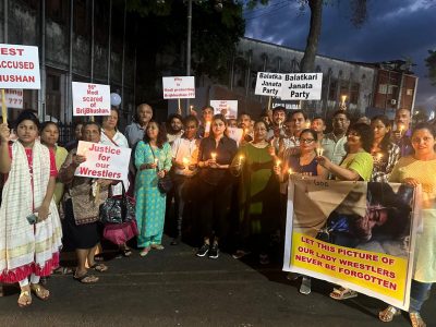 WFI प्रमुख बृजभूषण की गिरफ्तारी की मांग, गोवा में कैंडल मार्च